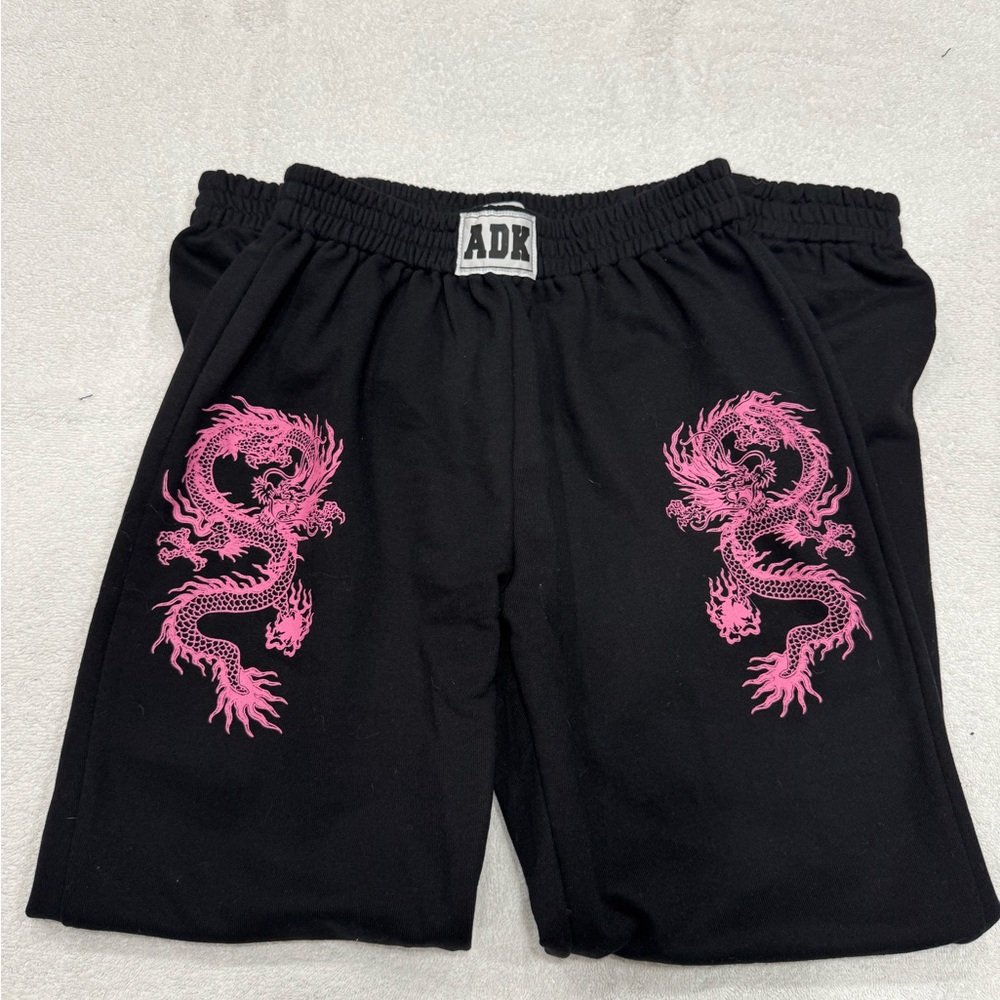 Adika Black Joggers with Pink Dragon Design
